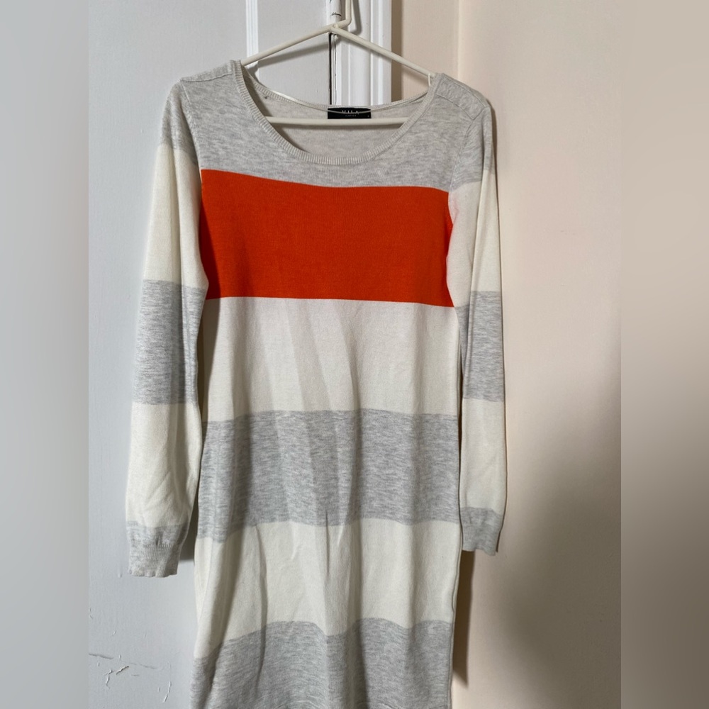 VILA grey/white/orange sweater dress